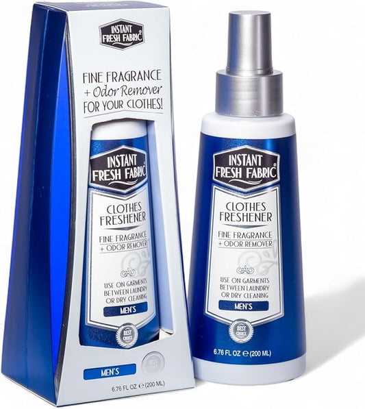 Premium CLOTHES FRESHENER for Men Fabric Spray Keeps Clothes Fresh, Odor Remover Fabric Refresher Spray Extends Garment Life, Linen Spray for Bedding Eco-Friendly, 6.76 oz – INSTANT FRESH FABRIC