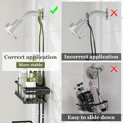 Shower Caddy Hanging: Adjustable Height Organizer for Over Showerhead - Black Rustproof Shower Shelves with Hooks & 2 Soap Holders
