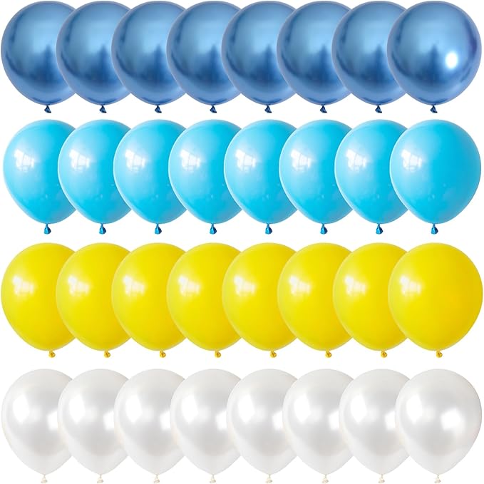 Blue Yellow Balloon, 60 PCS 12 Inch Cartoon Theme Balloons Blue Yellow and White Balloons for Kids Cartoon Party Baby Shower Duck Birthday Party Decorations
