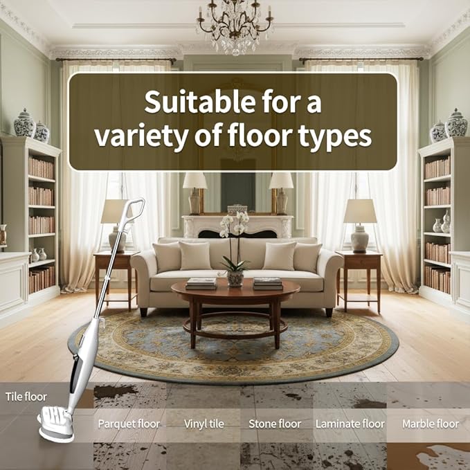 Steam Mop with 13 Accessories,Steam Cleaner Home Use,Floor Scrubber spin mop for Hard Wood Floors,tile Scrub Steamer Deep Cleaning,Carpet, 4 Washable Mop Pads, 550ml Capacity,30 Second Heat-Up