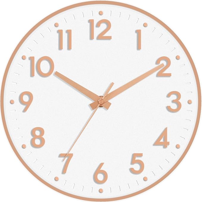 Mosewa Wall Clock 8 Inch, Battery Operated Silent Non-Ticking Modern Analog Clock Decorative for Kitchen, Bedroom, Office(Rose Gold)