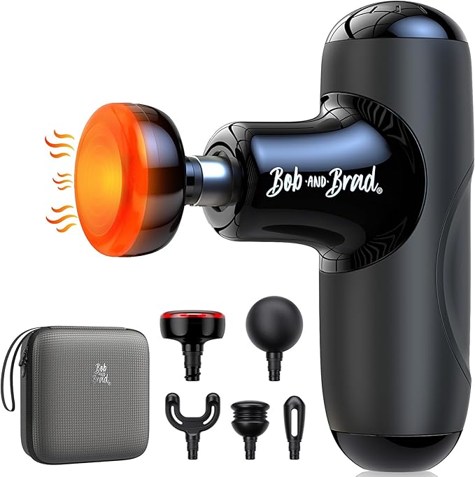 BOB AND BRAD Q2 Plus Mini Massage Gun with Heat, Pocket-Sized Heated Deep Tissue Massager Gun, Portable Percussion Muscle Massager Gun, Ultra Small & Quiet Muscle Massage Gun