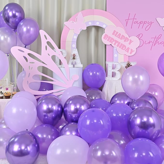 Purple Balloons, 60 Packs 12 Inch Metallic Chrome Purple Pearl Macaron Light Lavender Different Shades Balloons for Girl Birthday, Wedding, Anniversary, Baby Shower, Princess Decoration