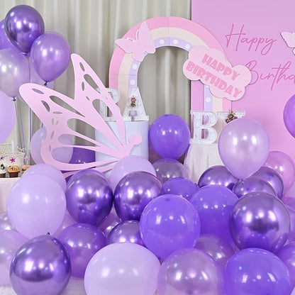 Purple Balloons, 60 Packs 12 Inch Metallic Chrome Purple Pearl Macaron Light Lavender Different Shades Balloons for Girl Birthday, Wedding, Anniversary, Baby Shower, Princess Decoration
