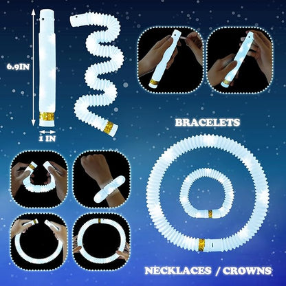 12-24 PCS White Glow Sticks Party Favors for Kids, LED Light Up Necklaces Bracelets Accessories for Toddlers, Glow Birthday Valentines Day Mardi Gras Party Supplies Decorations for Boys Girls