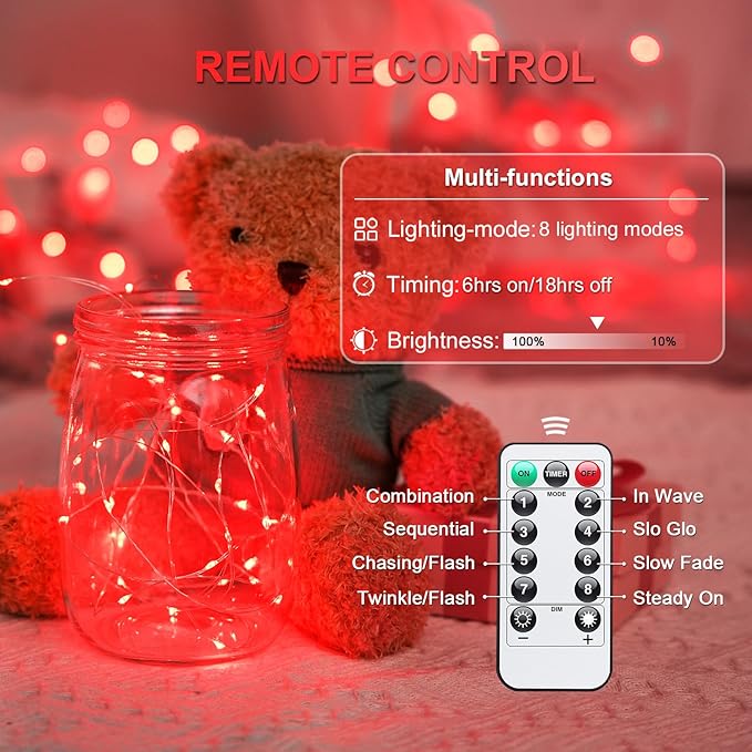 JMEXSUSS 2 Pack Red Fairy Lights Battery Operated, Total 400 LED 132ft Halloween Lights with Remote, 8 Modes Twinkle String Lights for Bedroom Wreath Tree Xmas Valentine Halloween Decorations