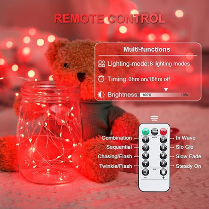 JMEXSUSS 2 Pack Red Fairy Lights Battery Operated, Total 400 LED 132ft Halloween Lights with Remote, 8 Modes Twinkle String Lights for Bedroom Wreath Tree Xmas Valentine Halloween Decorations