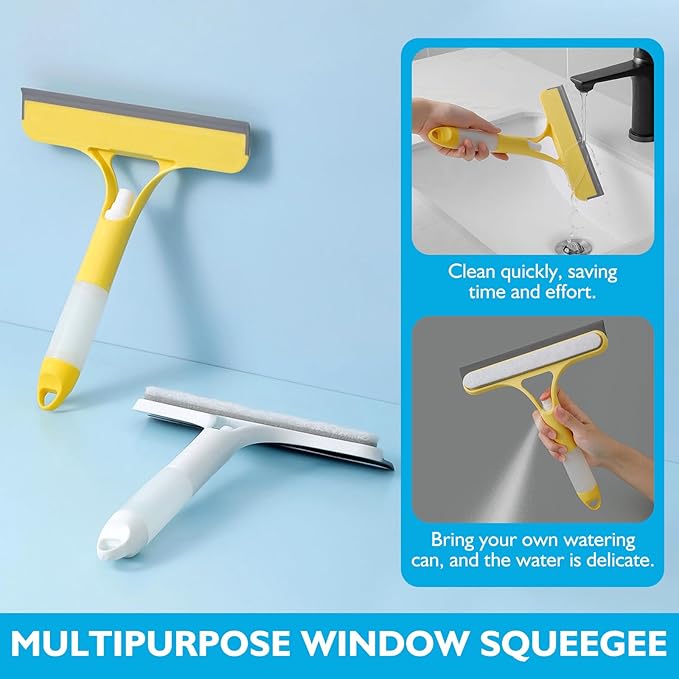 3 in 1 Window Cleaning Scraper, 3 in 1 Spray Squeegee for Window Cleaning, 2025 New with Brush and Built-in Spray Bottleall-Purpose Shower Glass, Mirrors, Car, Home Window Cleaner Tool (B)
