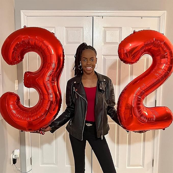 Red 2 Balloons, 40 Inch Giant Helium Foil Number 0-9 for Girls Boys, Self Inflating Digit 2nd Birthday Balloon for Women Men Anniversary Baby Shower New Year Engagement Party Decorations Supplies