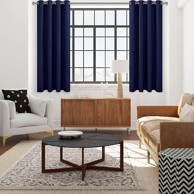 DWCN Blackout Curtains 63 Inch Length, Room Drakening Drapes for Bedroom, Solid Grommet Living Room Extra Wide Panels, Navy Blue, W70 x L63 Inch, 2PCS