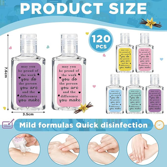 120 Pcs Thank You Gifts for Coworker Mini Hand Sanitize Gel Bulk Scent Hand Sanitizer Travel Size Inspirational Appreciation Gifts for Christmas Party Supplies Friends Teacher Employee
