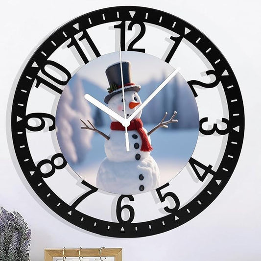 Wall Clock 10 Inch Silent Non-Ticking Modern Clocks Battery Operated - Analog Small Classic for Office, Home, Living Room,Bathroom, Kitchen, Bedroom, School,Snowman Clock