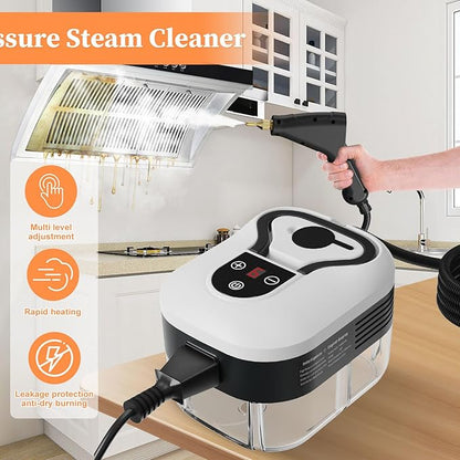 Steam Cleaner, Handheld Steam Cleaner for Home Car Furniture Bathroom, 2500W High Pressure Steam Cleaner, 1.2L Water Capacity, 6 Adjustable Speeds, 4 Brush Heads, Steamer for Cleaning (White)