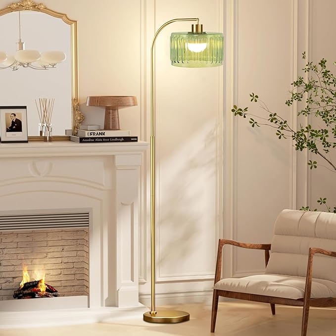 Gold Floor Lamp for Living Room,Bedroom,Mid Century Modern Standing Lamp with Remote,Dimmable Brass Tall Lamp Glass Lamp Vintage Retro Arc Floor Lamps Flower Floor Light Boho Bohemian