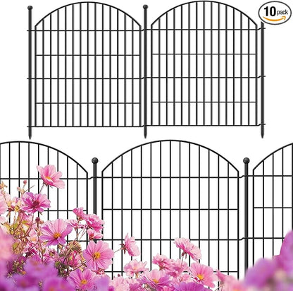 Decorative Garden Fence 32in (H) x24ft (L), 10 Pack No Dig Fence Animal Barrier for Dog, Arched Flower Bed Edging, Wire Border Panel Fencing for Yard Patio Outdoor Decor
