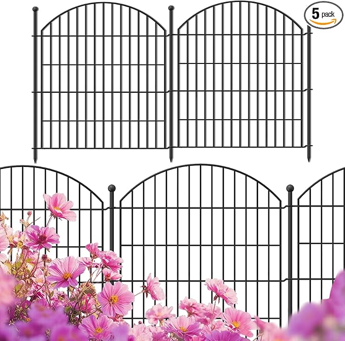 Decorative Garden Fence 32in (H) x12ft (L), 5 Pack No Dig Fence Animal Barrier for Dog, Arched Flower Bed Edging, Wire Border Panel Fencing for Yard Patio Outdoor Decor