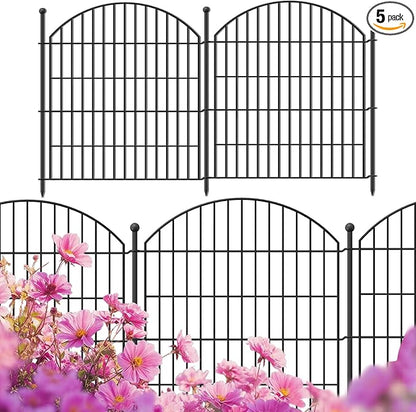 Decorative Garden Fence 32in (H) x12ft (L), 5 Pack No Dig Fence Animal Barrier for Dog, Arched Flower Bed Edging, Wire Border Panel Fencing for Yard Patio Outdoor Decor