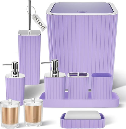 Bathroom Accessories Set - Gorgeous Purple Bathroom Set, 10PC Bathroom Accessory Set, Toilet Brush, Trash Can & Soap Dispenser