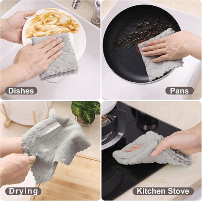 Homaxy 12 Pack Kitchen Dish Cloths (10 x 10 Inches, Grey), Super Soft and Absorbent Coral Velvet Dish Towels, Nonstick Oil Fast Drying Microfiber Cleaning Cloth, No Lint Household Dishcloths