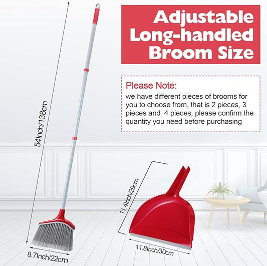 Meanplan 4 Pcs Angle Broom and Dustpan Combo Set for School Classroom 54'' Outdoor Indoor Cleaning Broom Commercial Broom with Step-on Dustpan for Home Kitchen Office Floor Dirt Dust Hair Cleaning