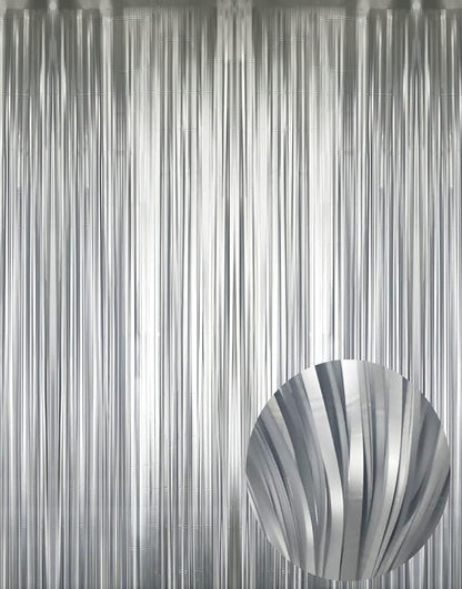 GOER 3.2 ft x 8.2 ft Metallic Tinsel Foil Fringe Curtains Party Photo Backdrop Party Streamers for Birthday,Graduation,New Year Eve Decorations Wedding Decor (3 Pcs,Matte Silver,Thick Material)