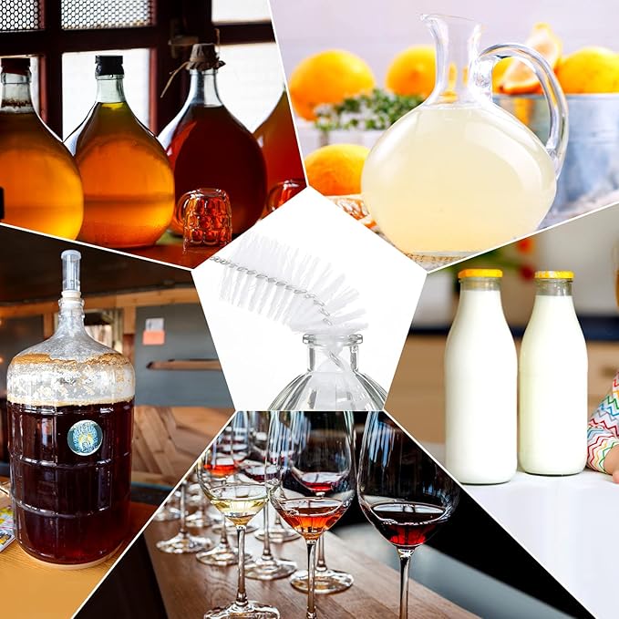 2 Pieces Nylon Carboy Cleaning Brush 13 Inch Long Gallon Jug Brush with Wood Handle Milk Bottle Cleaning Kit for 1 Gallon Glass Corny Kegs Wine Making Home Brewing