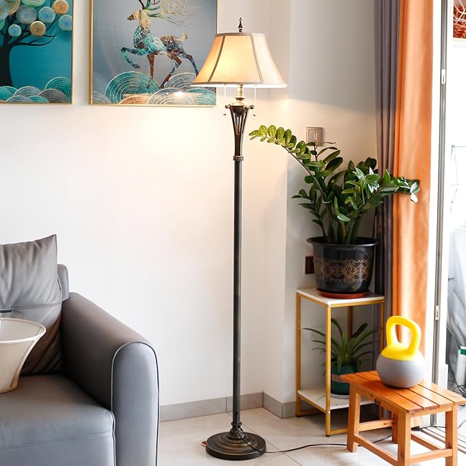 Farmhouse Floor Lamp Antique Metal Base Traditional Rustic Mid-Century Living Room Light 70 Inch Height Decor Office Bedroom
