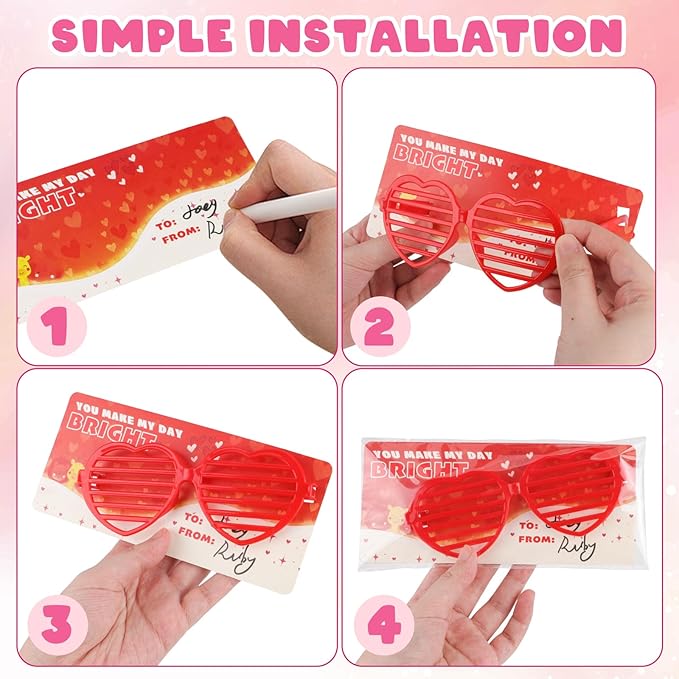 Amy&Benton 28PCS Shutter Glasses Toys with Valentines Gift Cards, Valentines Day Heart Shaped Shutter Shade Glasses for Kids Classroom Exchange Gifts Praty Prizes Bulk