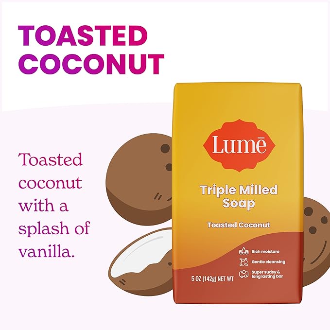 Lume Triple Milled Bar Soap - Rich Moisture & Gentle Cleansing - Paraben Free, Phthalate Free, Skin Safe - 5 ounce (Toasted Coconut)