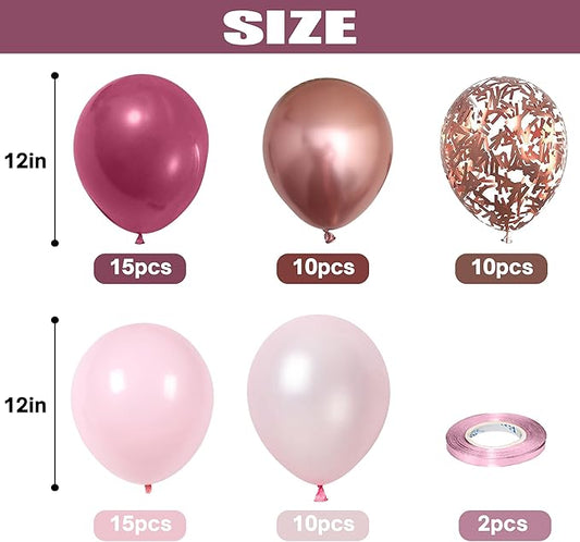 Dusty Rose Balloon Set, 60 Packs 12 Inch Retro Pink Metallic Chrome Rose Gold Pearl Macaron Light Pink Balloons for Girls Birthday Decorations, Bridal Shower, Wedding, Bachelorette Party