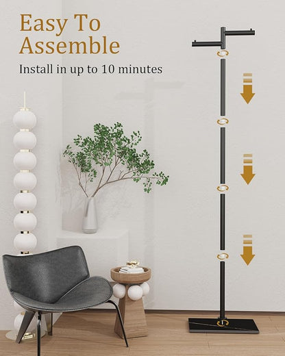 Garment Rack, Freestanding Metal Coat Racks, Z-shaped Coat Tree with Natural Rock Base, for Bedroom, Office, Hallway, Entryway, Living Room, 175cm, Black