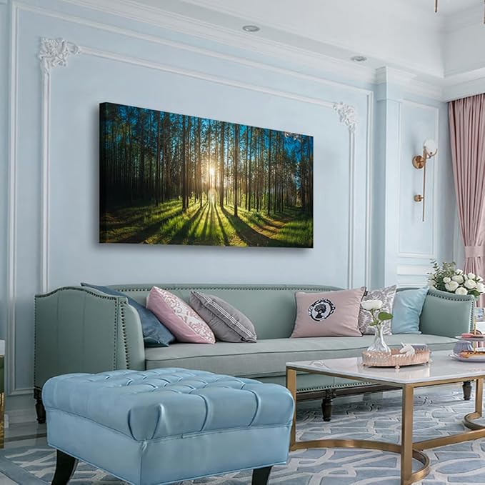 Sunrise Forest Pictures Canvas Wall Art for Living room Office Bedroom Wall Decor,Forest Wall Art Print Paintings Modern Green Nature Landscape Artwork Waterproof Ready to Hang-20x40inch