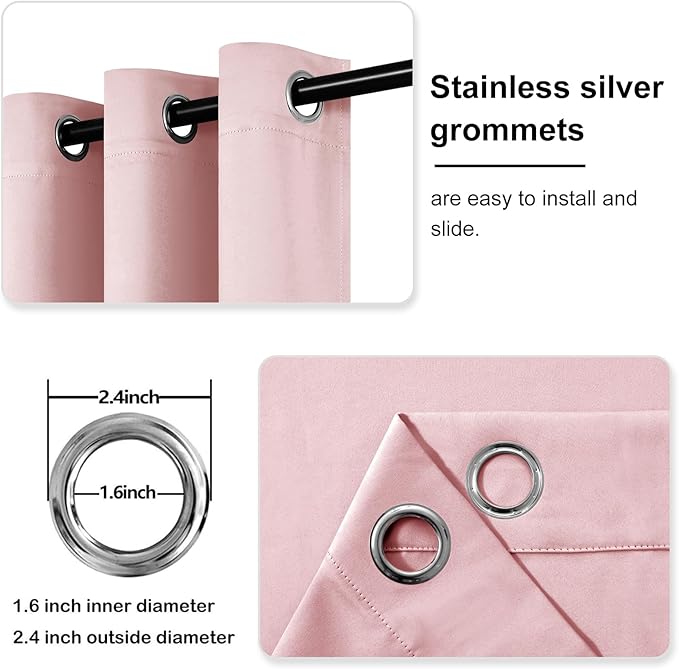 DWCN Blackout Curtains 84 Inches Long, Room Drakening Drapes for Bedroom, Solid Extra Wide Living Room Panels, Blush Pink, W70 x L84 Inch, Set of 2