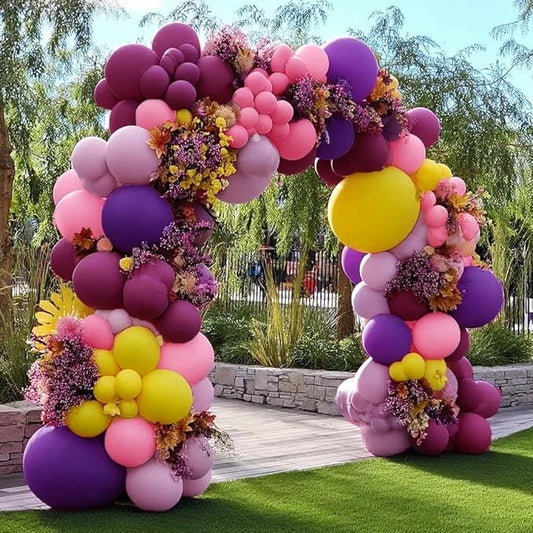 Pink Yellow Balloon Arch - Double Stuffed Hot Pink Purple Balloons Different Size Latex Magenta Balloon Garland for Happy Birthday Baby Shower Wedding Fall Mexican Party Decorations