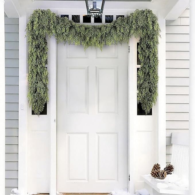 6FT Lifelike Cedar Christmas Garland,Artificial Realistic Faux Green Cedar Pine Garland,Thick and Lush,Soft Bendable, for Home Fireplace Indoor/Outdoor Christmas Holiday Party Decorations