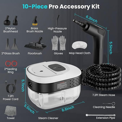 Handheld Steam Cleaner for Home, 2500W High Pressure Steamer, 15s Fast Heat-Up, 1.6L Tank, Portable Steam Cleaner for Car, Floor, Grout, Kitchen, Furniture & Bed Bugs