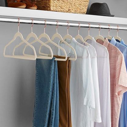 VECELO Premium Velvet Clothes Hangers Suit Heavy Duty (60 Pack)-Non Slip & Space-Saving with 8 Finger Clips & Tie Rack Excellent for Men and Women,Beige
