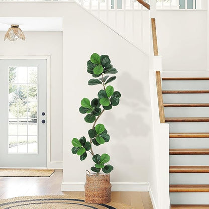 Garvee Fiddle Leaf Fig Tree 6ft Tall Artificial Tree with White Planter，Faux Floor Plant, Indoor Fake Plants for Home Office Decor