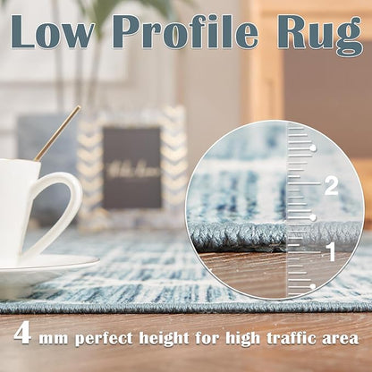 jinchan Moroccan Runner Rug 2x6 - Kitchen Machine Washable Runner Rug Modern Geometric Low-Pile Lightweight Non-Slip Carpet for Entryway Hallway Laundry Room Bedroom Bedside (2x6ft, Teal Blue)