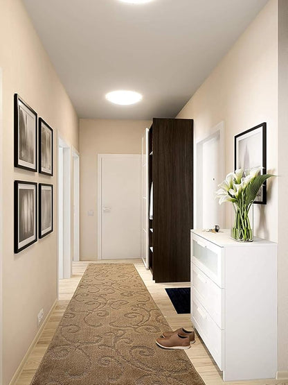 Custom Size Hallway Carpet Runner Rug, Slip Resistant, 31 Inch Wide X Your Choice of Length, Scroll Brownish Beige, 31 Inch X 30 feet