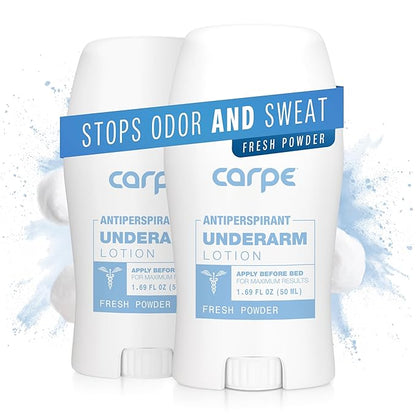 Carpe Deodorant and Antiperspirant for Women and Men, Clinical strength with Fresh Powder scent, Combat excessive sweating, Great for hyperhidrosis (Pack of 2)