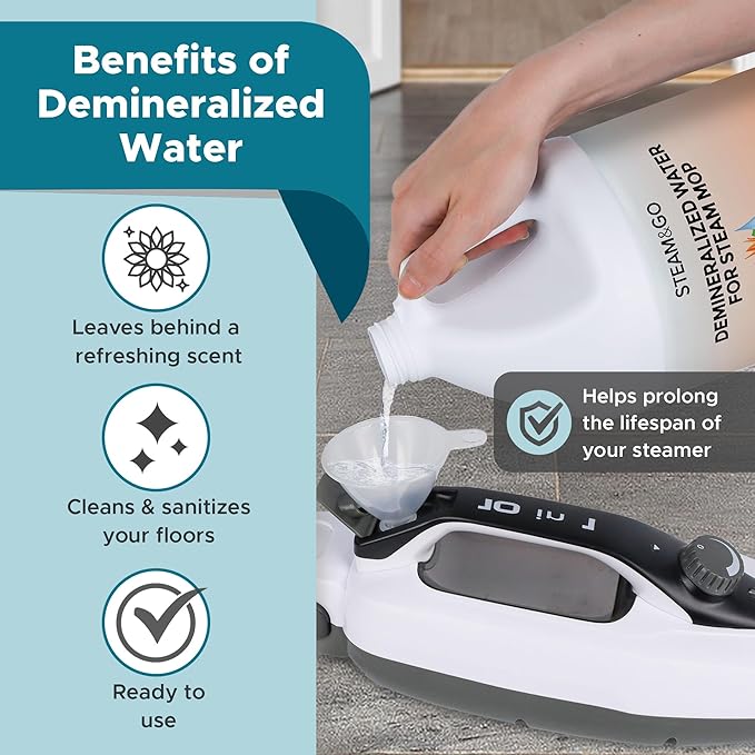 Steam & Go Demineralized Water Cleaning Solution for Floor & Multi-Surface Steam Cleaners - Compatible for All Steam Mops - Tropical Bloom Scent, 128 oz
