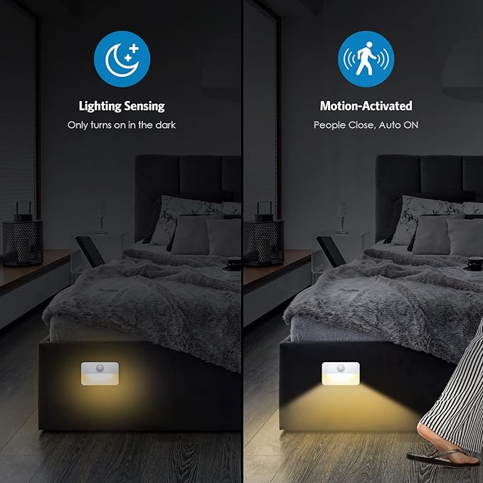 AMIR Motion Sensor Stair Lights for Indoor, 12 Pack Battery-Operated LED Night Light, 40 Lumen 3000K, Cordless Closet Light, Tap Light, Safe Lights for Stairs, Hallway, Bathroom, Cabinet, Kitchen