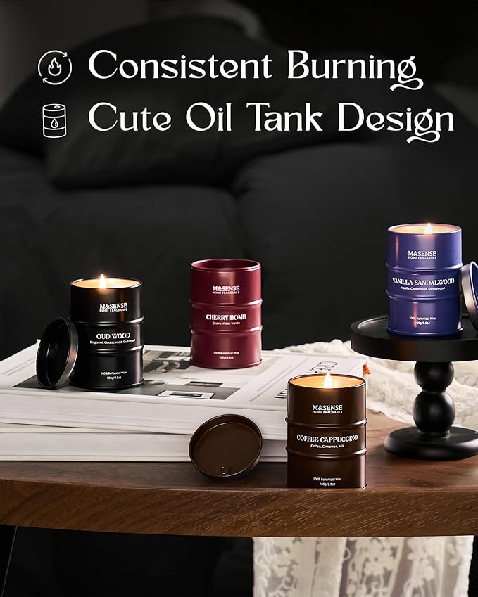 Winter Candles Set | Holiday Scented Candles Gift Set | 4 Pack Candles for Home Scented Candle,Cherry Vanilla Oud Sandalwood Coffee Candle,Gift Set for Women and Men,Soy Wax 14 oz 86 Hour