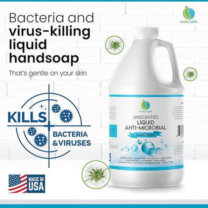 AntiMicrobial Hand Soap, 64 oz Bulk Refill - Antibacterial Hand Soap, Gentle, Moisturizing Hand Soap for Kitchen and Bathroom - Unscented