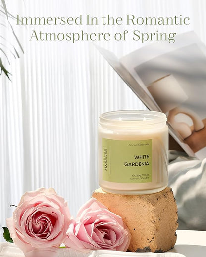 M&SENSE White Gardenia Scented Candle - 11.6oz Natural Soy Wax 70-Hour Long Lasting Burn Time Non Toxic, 2-Wick Spring Flower Candle for Home Decor Slow-Burning Aromatherapy Gifts