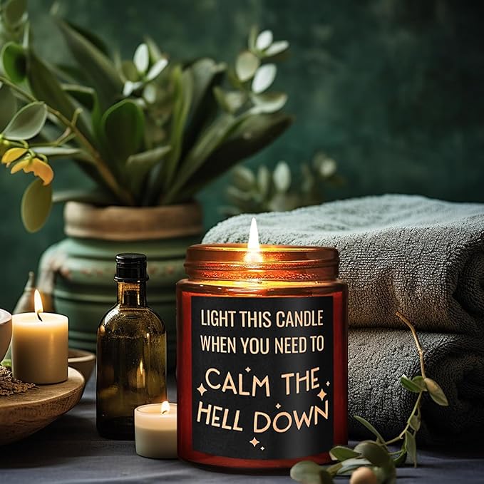 Calming Candles - Funny Relaxing Gift for Her - Calm Down, Relax Gifts for Women Men - Birthday Gift for Friend Coworker Bestie Sister - Aromatherapy, Anxiety Stress Relief Soy Jar Candle