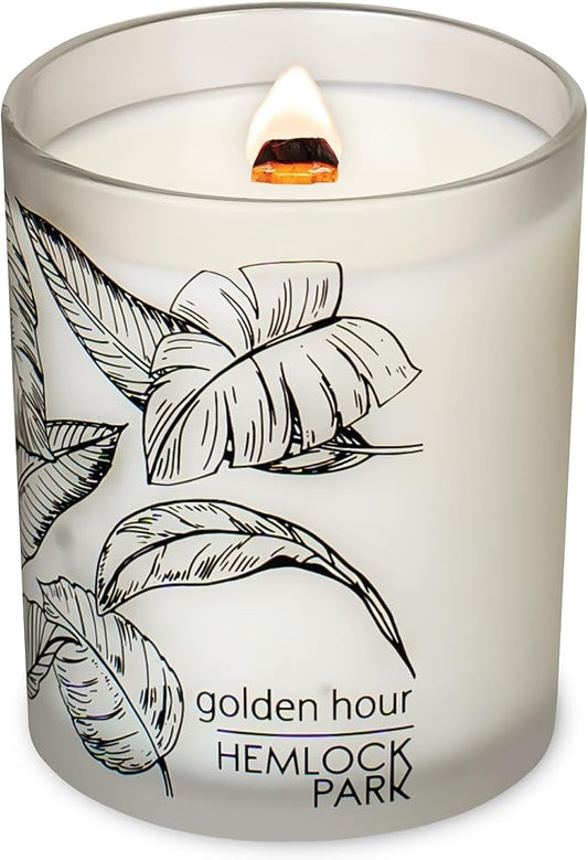 Hemlock Park Frosted Jar Wood Wick Candle Handcrafted with Natural Coconut Wax (Standard 7.2 oz, Golden Hour)