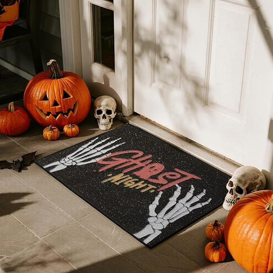 Halloween Door Mat, Halloween Doormat Outdoor Front Door Entrance Absorbent Entry Mat with Non Slip Backing, 17''x30'', Skeleton Hands Black