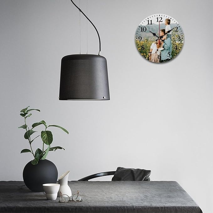 Custom Clock Personalized Round Wall Clock with Photo Customized Picture Clock for Bedroom Living Room Kitchen Decor